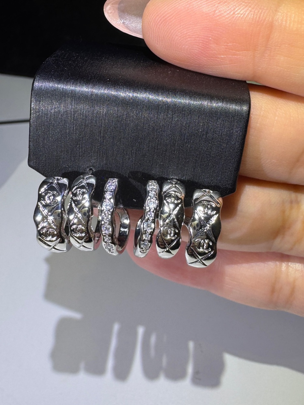 S925 Posts - Triple Hoop Crystal & Embossed Earrings